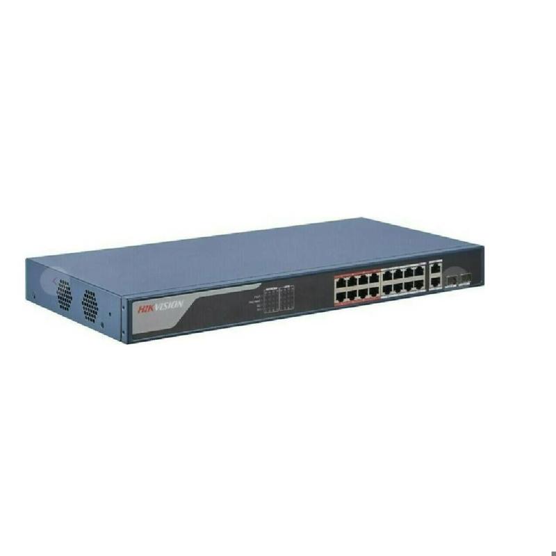 Switch Hikvision Administrable 16 Puertos POE 100MB 2 Puertos de 1000 MB Combos
