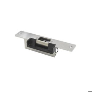 Destraba pestillos eléctrico con covertor plástico 12VDC, 250 Kilos 120mA. Dimensiones: 150(L)x30(A)x28(P) Apertura power OFF Fail Safe NC
