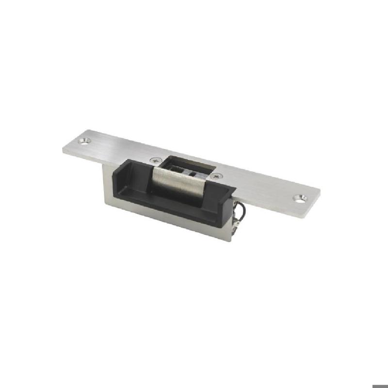Destraba pestillos eléctrico con covertor plástico 12VDC, 250 Kilos 120mA. Dimensiones: 150(L)x30(A)x28(P) Apertura power OFF Fail Safe NC