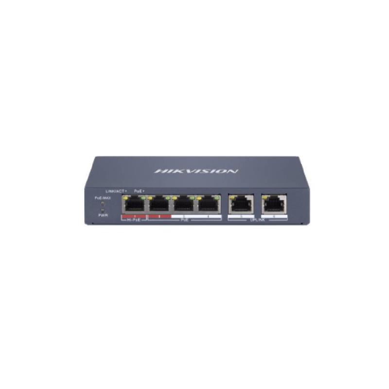 Switch Hikvision Administrable, 4 Puertos POE 100MB, 2 Puerto DE 100MB, 802.1Q VLAN.