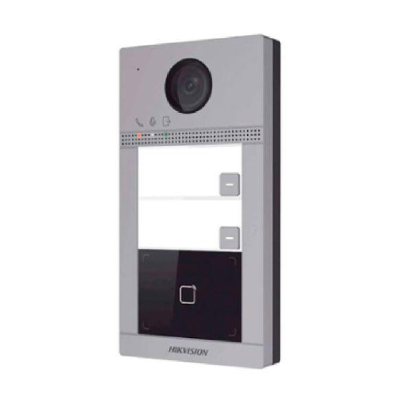 Portero Hikvision IP WIFI de Metal, 2 Botones, 2MP, IK08, IP65,IR 3M, POE, Soporta Tarjetas Mifare .