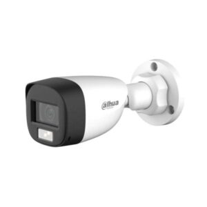Camara Bullet Dahua de 2Mp HDCVI con IR 20M, 2 iluminadores duales CMOS 2Mp. Lente fijo de 2.8MM microfono incorporado IP67 y carcasa de plástico.